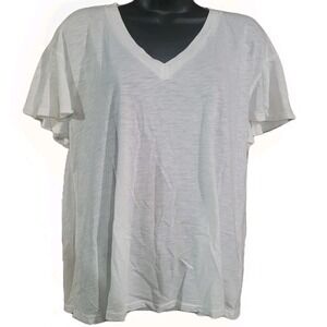 Anthropologie t. la White V-Neck Flutter Sleeve T-Shirt Sz M OVERSIZE Semi-Sheer